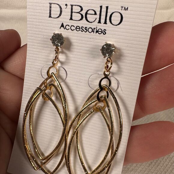 D'Bello Women's Gold Tone Cubic Zirconia Stacked Oval Dangle Earrings New - Picture 3 of 6